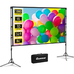 Projector Screen and Stand,GAINVANE 120 inch Portable Projector Screen Indoor Outdoor Projection Screen 16:9 4K HD Wrinkle-Free Light-Weight Movie Screen with Carry Bag for Backyard Movie Night