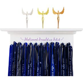 Premium Trophy Shelf and Medal Hanger Featuring Solid Wooden and Sturdy Ribbon Hooks. Wall Mount Medal Holder Display Gymnastics, Soccer, Running Race Medals Award. (Purple)