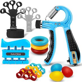 13 PCS Grip Strength Trainer Kit, Hand Gripper Strengthener, Forearm Strengthener, Finger Strengthener, Finger Exerciser, Stress Relief Ball, Forearm Workout Ring for Muscle Building and Injury Recover