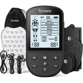 TENS Unit Muscle Stimulator, EMS Massager Machine, Dual Channel Electronic Pulse Physical Therapy Machine for Back Pain Relief, Shoulder Recovery, Muscle Relaxation, 24 Modes,10 TENS Unit Pads,Black