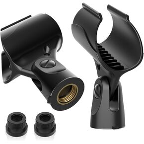 2 Pcs Universal Microphone Clip Holder, Comes with 5/8" Male to 3/8" Female Screw Adapter Suitable for Handheld Microphones