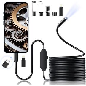 Endoscope Camera with Light, 1920P HD Borescope Inspection Snake Camera with 8 Adjustable LED Lights, and 16.4FT Semi-Rigid Cord，7.9mm IP67 Waterproof Inspection Camera for Android and iOS