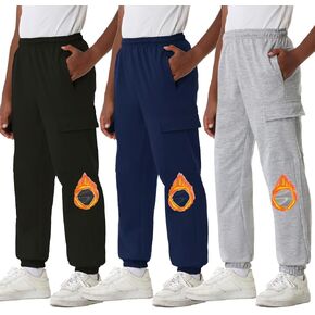 EXARUS 3 Pack Boys Cargo Sweatpants Drawstring with Pockets Sweat Pants Causal Kids Boy Jogger 6-14Y