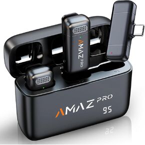 Amazpro Wireless Lavalier Microphone for iPhone 15,Android Phone,Laptop,2 Pack Mini Microphone with Charging Case,Professional Noise Reduction,for Video Vlog,YouTuber,TikTok,Instagram,Interview(USB-C)