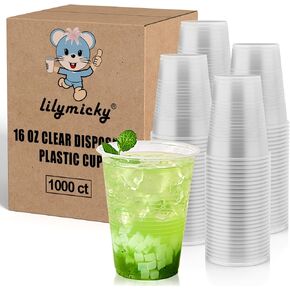 Lilymicky 1000 PACK 16 oz Clear Plastic Cups, Cold Party Drinking Cups, Disposable Plastic Cups for Parties, Picnic, BBQ & Events