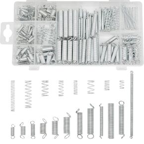 200pcs Extension Compression Spring Assortment Kit, 20 Sizes Metric Zinc Plated Steel Wire Springs Repair Set for Home Repairs Tool