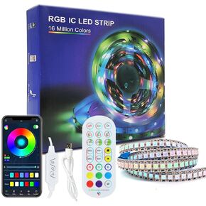 WS2812B LED Strip Individual Addressable Light 144Pixels/m SMD 5050 RGB Pixel Strip DC5V (3.2FT 144LED IP30, Black PCB LED Strip+WS2812B Controller (USB)