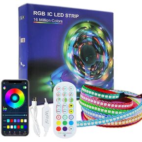WS2812B LED Strip Individual Addressable Light 144Pixels/m SMD 5050 RGB Pixel Strip DC5V (3.2FT 144LED IP30, Black PCB LED Strip+WS2812B Controller (USB)