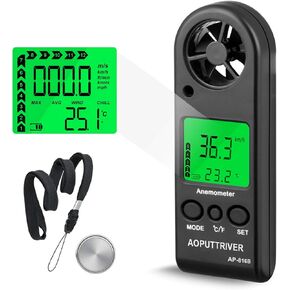 Anemometer Handheld, AP-007 Anemometers Wind Speed Meter for HVAC with Wind Speed, Temperature（℃/℉） and Backlit Air Flow Meter for Shooting, Surfing, HVAC Duct