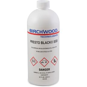 Birchwood Presto Black Stainless Steel Blackener (SSB) Technologies - cold brush on blackening solution for STAINLESS alloys, traditional patina stainless black oxide touch-up (1 Quart)