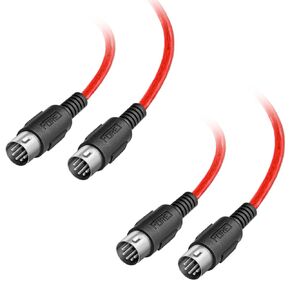 كابل MIDI بطول 16.5 قدم مكون من قطعتين ذكر إلى ذكر 5 سنون DIN متوافق مع لوحة مفاتيح MIDI/مركب/جيتار متعدد التأثيرات/واجهة صوتية/خلاط صوت/مضخم صوت Auido/بطاقة صوت خارجية/أحمر