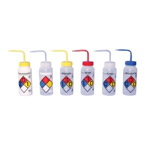 Bel-Art Products F11816-0009 Polyethylene Scienceware 4-Color Safety-Vented and Labeled Wash Bottles, 'Label Your Own', 500 mL Capacity, Translucent (Pack of 4)