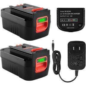 2Pack 4.5Ah 18V Battery Compatible with Black & Decker HPB18-OPE 18 Volt Slide Pack Battery + BDFC240 9.6V-24V Battery Charger