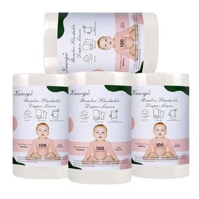 Diaper Liners -Kawigo Diaper Liner for Baby Cloth Diaper Disposable Natural Soft Viscose Made from Bamboo Unscented Compostable Fragrance Free Chlorine Free 1 Roll 100 Sheets
