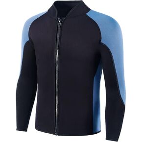 Wetsuit Top Men,2mm Mens Wetsuit Top Long Sleeve Wetsuit Jacket Men Front Zip Warm Neoprene Wets Suit Jackets for Men Stretch Mens Wetsuit Jacket