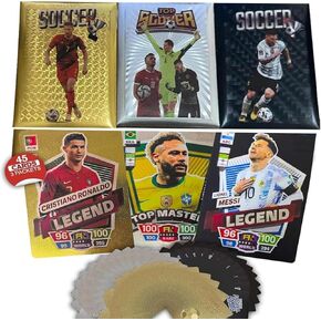 Soccer Trading Cards 2024-25 | 3 Packs - 45 Greatest Collectible Football Cards for Fans Black, Gold & Silver Soccer Mystery Cards Packs Random Cards in Every Set - Collect Them All Great Gift!