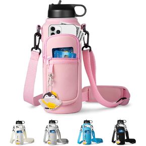 Water Bottle Holder with Strap for Hydroflask 32oz 40oz Insulated Water Bottle, Carrier Sling Bag with Phone Pocket Water Bottle Sleeve for Men Women Hiking Camping Travelling