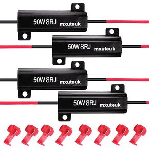 mxuteuk 4pcs 50W 6ohm Hyper Flash Resistor Car Load Resistors for Fix LED Bulb Fast Hyper Flash LED Turn Signal Lights, Fix Error Flash Controller, with 8pcs Quick wire Clip 50W-6RJ-4