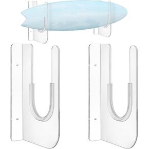 Yousoontic 2 Sets Surfboard Wall Mount Rack Clear Acrylic Surf Board Wall Display Vertical Surfboard Wall Rack Storage Holder for Surfboards Short Boards snowboard Holds 50 Lbs (Flat to Wall)