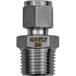 304 Stainless Steel Compression Fitting 5/16" Tube OD x 1/2" NPT Male Straight Adapter Connect with Double Ferrules (1/2 NPT x 5/16"OD)