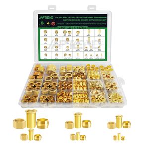 280pcs 1/2" 3/8" 5/16" 1/4" 3/16" 1/8" Brass Compression Sleeves Ferrules Inserts Nuts Fittings Assortment Kit, 6 Sizes Hose Repair Kit of Air Water Fuel Oil Gas Tube Lines