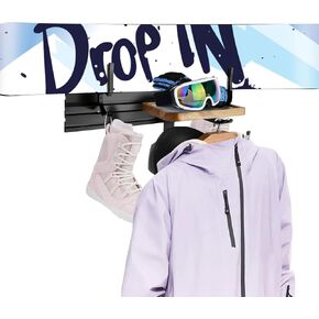 Ski Storage Rack Multifunction Ski Snowboard Wall Mount Rack for Snow Board, Ski Boots, Gloves, and Clothes - Space Saving Ski Gear Organizer Rack