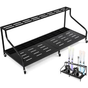 Ski Storage Rack for Garage, Snowboard Display Rack with Wheels Indoor & Outdoor Garden Tool Storage Rack Multifunctional Freestanding Ski Holders for Snowboard Ski Organizer Basement Garage