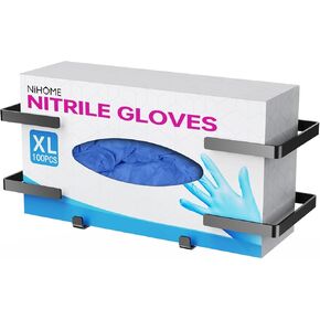 NiHome Wall-Mounted Metal Glove Box Dispenser for Kitchens, Garages, Labs, Hospitals, Salons, Easy Installation Minimalist Design Fits Most Disposable Gloves, Tissues, Plastic Bags, Baby Wipes (Black)