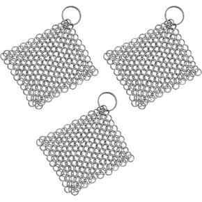 Lord of Battles Stainless Steel 10x10cm Chainmail Scrubber (Pack of 3) | Medieval Stainless Steel Cleaner for Cast Iron Pre-Seasoned Pans, Griddles, BBQ Grills and Pot Cookware Cleaning