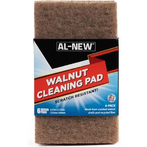 AL-NEW Walnut Cleaning Pads | Versatile, Scratch Resistant Household Cleaning & Scouring Pads for Kitchen Cleaning, Dishes, Pots, Pans & More (6 Pack)