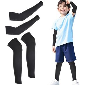 2 Pairs Long Compression Leg Sleeves and Arm Sleeves Youth Basketball Leg Sleeves for Boys Girls Youth