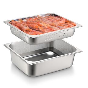 Tioncy 2 Pack Full Size Hotel Pans with Perforated Steam Pan, Stainless Steel Steam Table Pan Multifunctional Food Pan Chafing Pan Supplies for Restaurant Kitchen