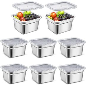 8 Pcs Hotel Pan 1/6 Size Steam Table Pan with PP Plastic Lid Stainless Steel Food Containers with Lids Restaurant Pans Food Prep Pan Anti Clogging Steamer for Buffet Party (4" Deep)