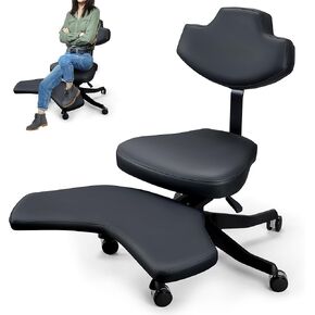 Cross Legged Office Chair -Meditation Chair ADHD Office Chair Cross Legged Desk Chair, Yoga ADHD Ergonomic Kneeling Chair with Lumbar Support and Adjustable Height Stool Wheels