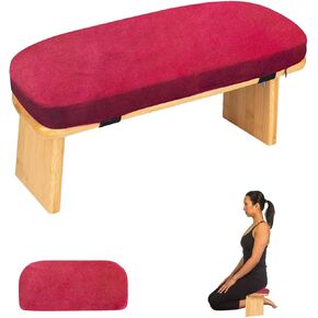 Meditation Bench with Cushion Foldable Ergonomic Bamboo Kneeling Stool Seiza Bench Wooden Meditation Stool Chair Zen Lotus Yoga Stool Floor Sitting Prayer Bench Removable Pillow-Red