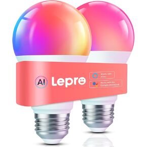 Lepro B1 AI Smart Light Bulbs - WiFi & Bluetooth RGBWW Color Changing LED Bulb Compatible with Alexa & Google Assistant, AI Generated Lighting, AI Voice Control, Music Sync, 2.4GHz Only, 2 Packs