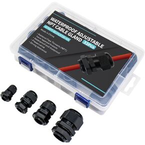 Cable Gland Waterproof Kit White IP68,NPT Wire Gland Cable Fixation and Connector - Nylon PA66 Plastic,NPT Cable Gland 1/4", 3/8", 1/2", 3/4"(33PCS Black)