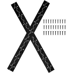 16-Inch Black Continuous & Piano Hinges - 2 Pack Heavy Duty Stainless Steel Butt Hinges with Hole - 0.05" Thickness, 2" Open Width - Ideal for Folding Cabinet Doors - Includes 32pcs Screws