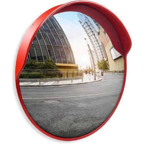 Convex Traftic Mirror - 32" Outdoor Driveway & Security Parabolic Safety Mirror, Acrylic Blind Spot Miror for Garage Retail Stores, Warehouses and High-Traffic Areas, Red