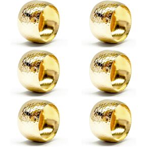 Gold Napkin Rings Set of 6, Hammered Round Napkin Holder, Metal Napkin Ring Holder for Wedding, Banquet, Glossy Table Decor for Dinner Party