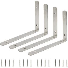 4 PCS Corner Bracket Shelf Bracket,ULIFESTAR Heavy Duty Stainless Steel L Bracket Corner Brace,Right Joint Angle Brackets Floating Shelf Bracket Support Hardware for Wood 200x140x4mm/8x5.51x0.16"