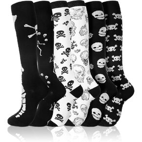 6 Pairs Christmas Compression Socks Women Men Knee High Compression Socks Support for Nurses Running Athletic