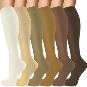 6 Pairs Compression Socks for Women Men 20-30mmhg Graduated Support Knee High Socks for Nurse Travel Flight