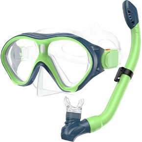 Gintenco Snorkeling Gear for Kids, Dry Top Kids Snorkel Set for Age 6-14, Anti-Fog Tempered Glass Swimming Goggles Anti Leak Diving Mask 180 Degree View for Youth Toddler Girls Boys