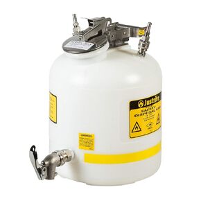 Justrite 12771 Polyethylene Prefabricated Quick-Disconnect Safety Disposal Can with Faucet and 2 Stainless Steel Fittings, 3/8" Tubing, 5 Gallon Capacity, Translucent