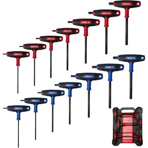 XOOL 14PCS T Handle Allen Wrench Set, Metric & SAE Hex Key Set, Long Arm Hex Key Wrench Set with Portable Organizer