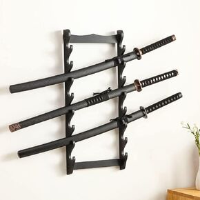 8-Tier Sword Holder Wall Display Sword Rack Black Samurai Sword Stand for Katana Wakizashi Sword Flute Fishing rods