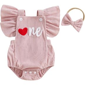 Baby Girl 1st Birthday Outfit One Embroidery Ruffle Sleeve Romper Backless Bodysuit with Headband Cake Smash Outfit