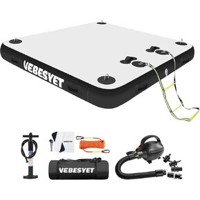 Inflatable Floating Dock Platform with Electric Pump, 6ft x 5ft x 6in Thick Multi-Person Floating Island Raft for Beach Lake Boating Ocean