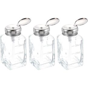 HARFINGTON 3pcs Solvent Alcohol Dispensers 180ml(6.1oz) Push Down Liquid Dispenser Pump Bottle with Plastic Tube and Aluminum Core for Acetone Polish Remover